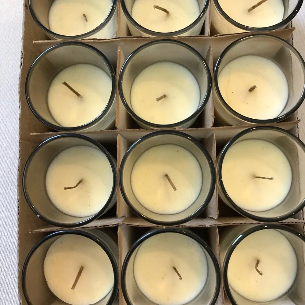 Classic Cream Votive Candle Set in Clear Glass - one dozen